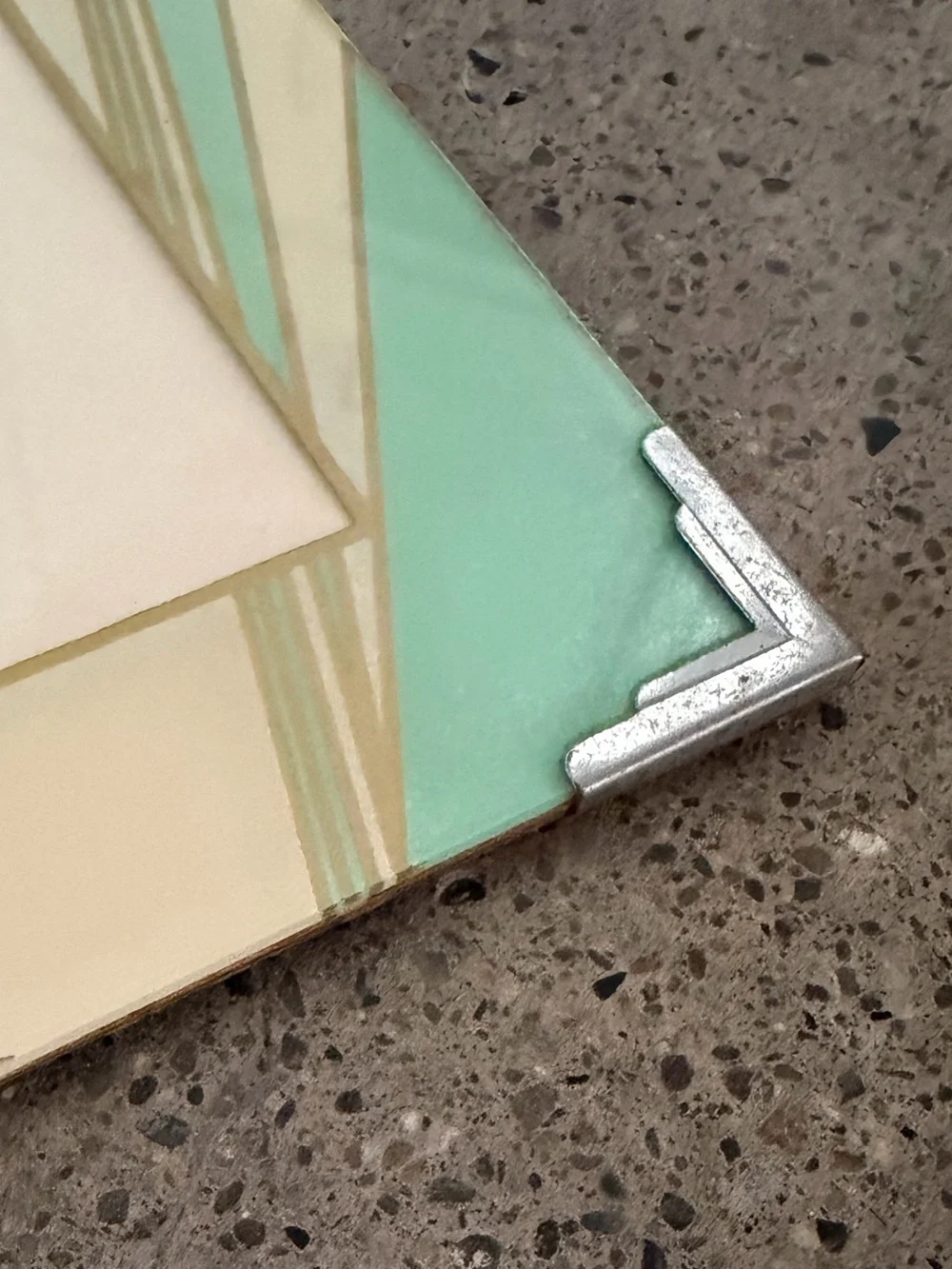1930’s / 1940’s Art Deco Mint and Cream Reverse Painted Glass Picture Frame